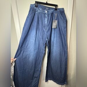 NWT - Casual Blue Wide Leg Cotton Pants